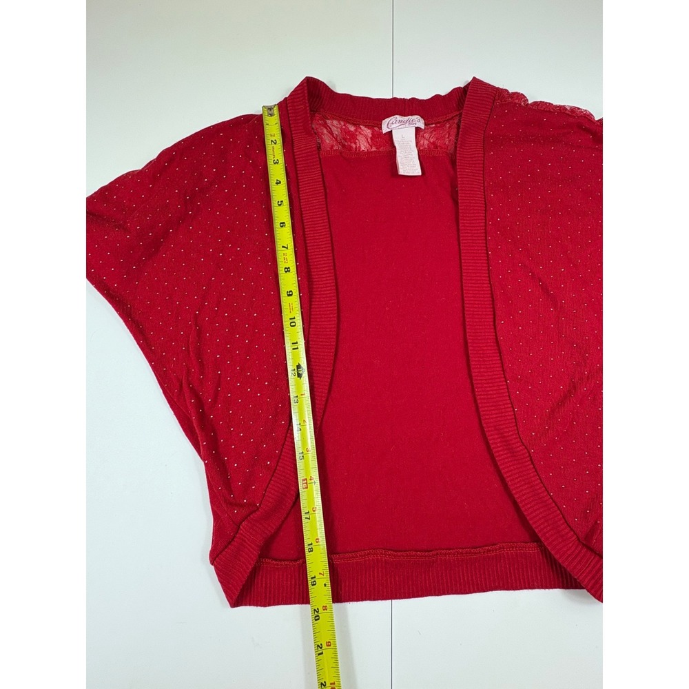 Y2K Candie's Girl Red Glitter Lace Trim Shrug Bolero‎ Top Size L - Picture 5 of 9